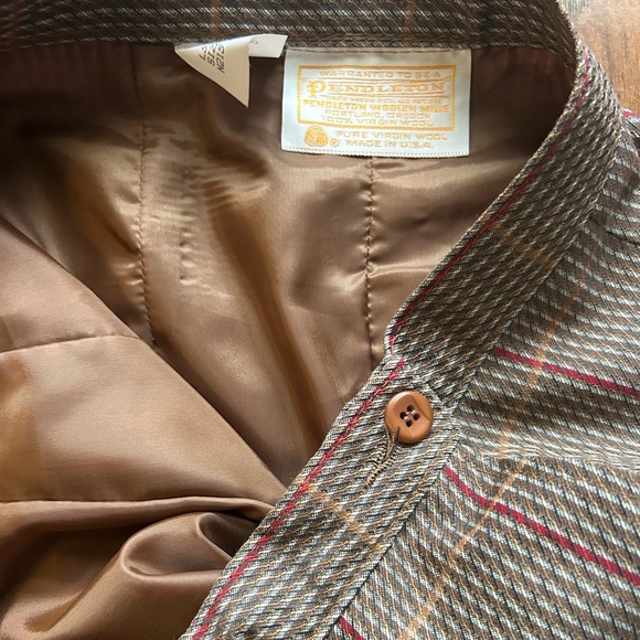 Vintage Pendleton Brown Plaid Skirt Set Wool Size 12 - Picture 6 of 15